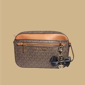 Michael Kors Jet Set Crossbody Brown Logo + Cute Bag Charm Pre-Owned